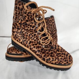 Marc Fisher Brown Leopard Lace-Up Boots